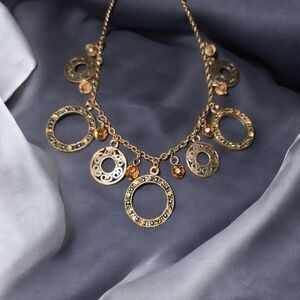 Rose Gold Tone with circles and gems 16-INCH Necklace